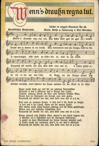 30 individual song cards, Anton Günther