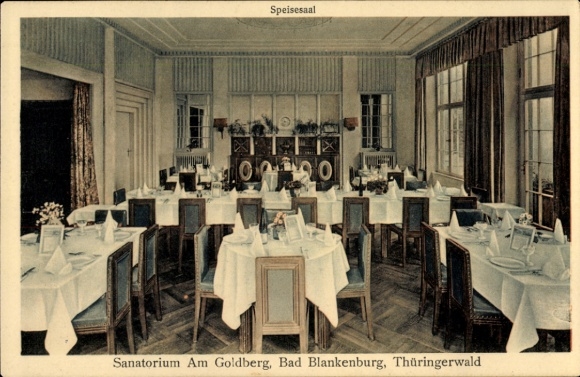 Ak Bad Blankenburg in Thüringen, Speisesaal, Sanatorium Am Goldberg, Thüringerwald, Tische mit we