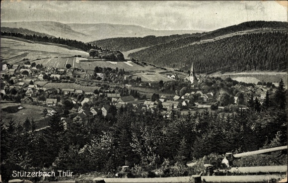 Postcard Stutzerbach in the Ilm district of Thuringia, panoramic view of the town and surroundings