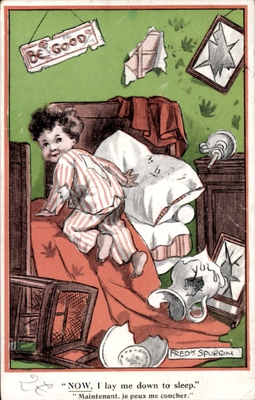 Artist Postcard Spurgin, Fred, Child has devastated the bedroom