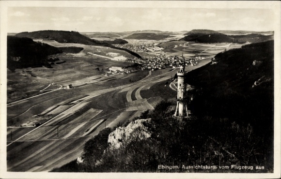 Ak Ebingen Albstadt in Württemberg, Fliegeraufnahme, Aussichtsturm