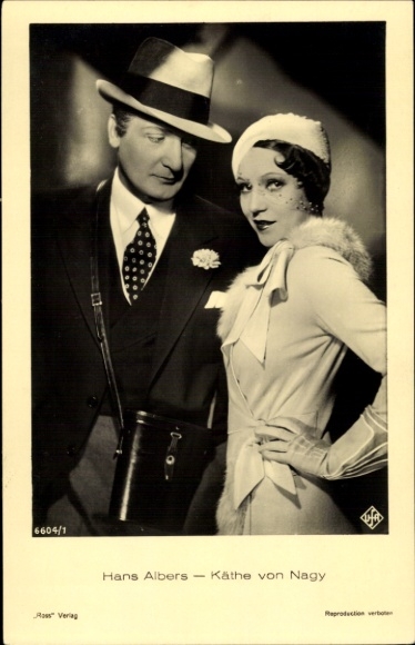 Postcard actor Hans Albers, actress Käthe von Nagy, portrait, Ross Verlag No. 6604/1