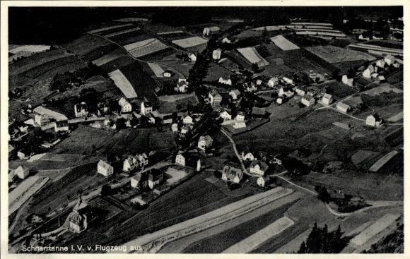 Postcard Schnarrtanne Auerbach im Vogtland, aerial photograph