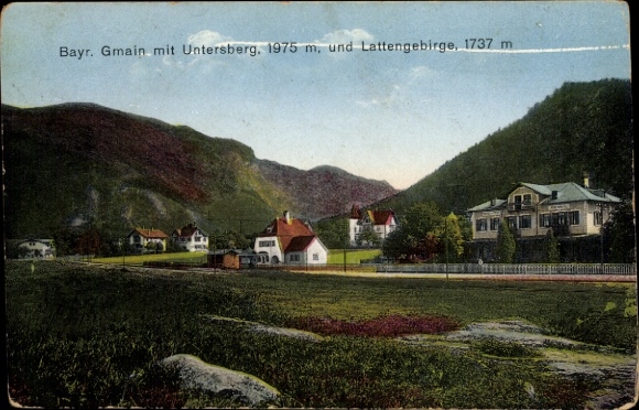 Postcard Bayerisch Gmain Upper Bavaria, view of Bayrisch Gmain with Untersberg and Lattengebirge.