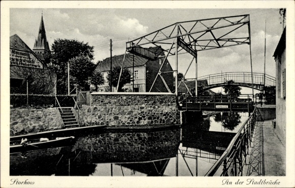 Postcard Storkow in der Mark, town bridge