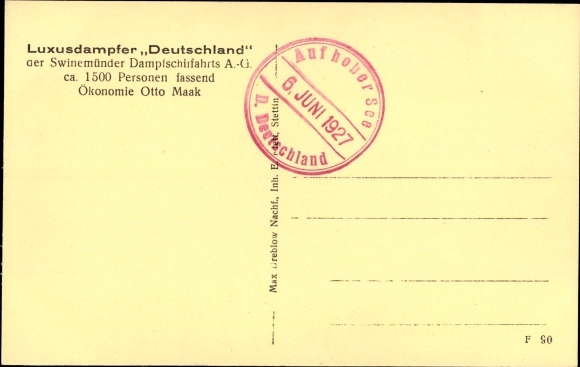 Postcard luxury steamer Germany, Swinemünder steamshipfahrts AG, economy Otto Maak