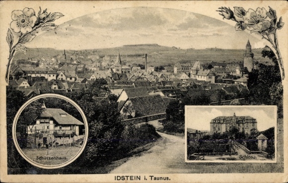 Postcard Idstein in the Taunus Hesse, city view, shooting range, castle