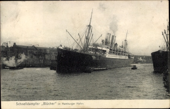Postcard HAPAG steamer Blücher in the port of Hamburg, passenger ship, fast steamer