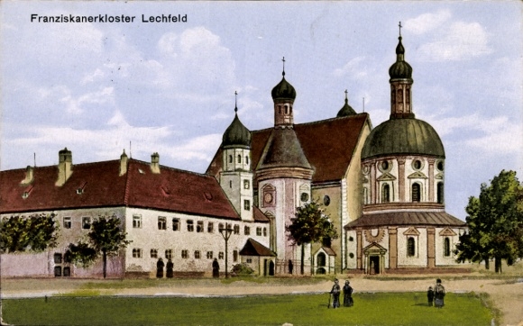 Postcard Klosterlechfeld in Swabia, Lechfeld Monastery, Franciscan monastery, architecture, picturesque L