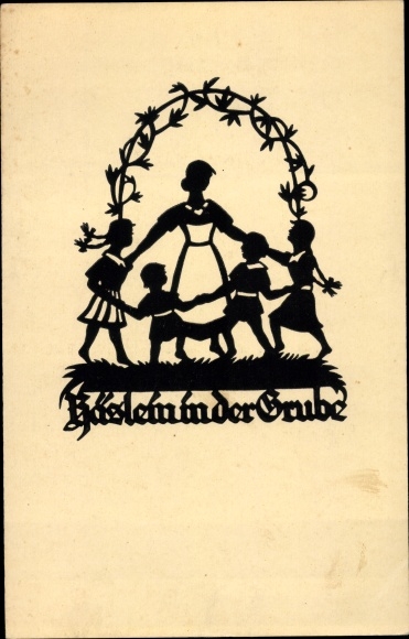 Paper cut Postcard Schwindt, AM, little rabbit sat in the pit...