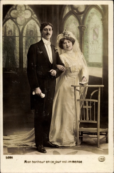 Postcard bridal couple in church