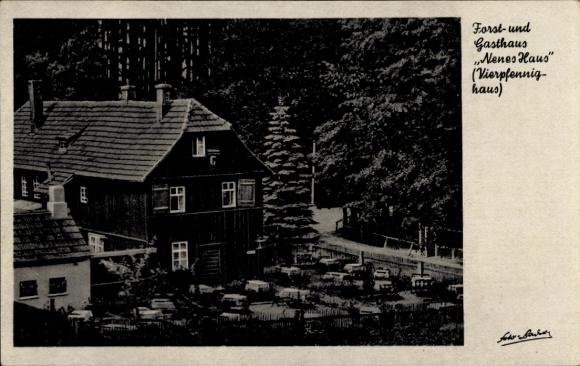 Postcard Finsterbergen Friedrichroda in the Thuringian Forest, Forestry and Guest House Neues Haus, Surroundings, Schwa