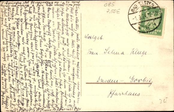 Embossed Passepartout Postcard Traditional Costume from the Vogtland, Willkumme, Woman with Dumplings