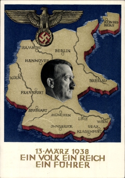 Postal stationery Postcard Klein, One People, One Reich, One Führer, Anschluss of Austria 1938, Greater Germany