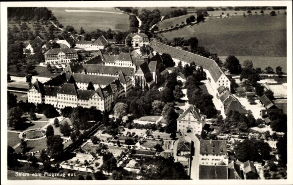 Postcard Salem in the Bodenseekreis Baden, Imperial Abbey, aerial photograph