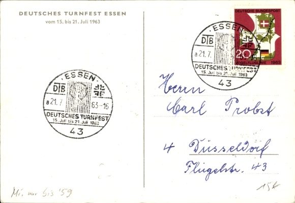 Postcard Essen in the Ruhr area, German Gymnastics Festival 15. - 21.07.1963
