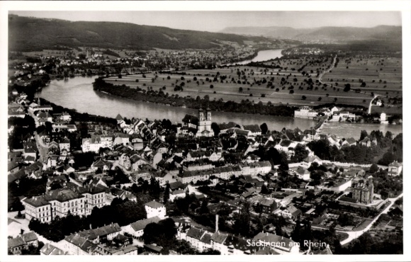 Postcard Bad Säckingen am Rhein, panoramic view of the town and surroundings