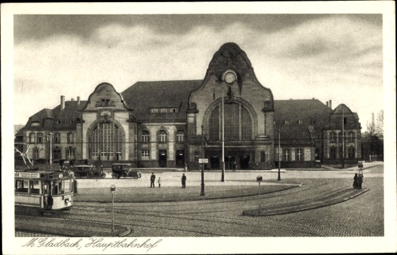 Ak Mönchengladbach am Niederrhein, Hauptbahnhof, Straßenbahn