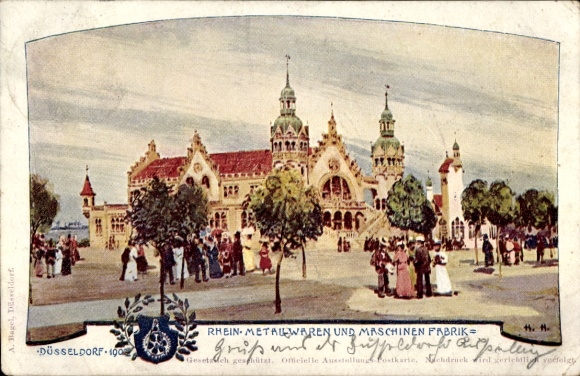 Artist Postcard Düsseldorf, Exhibition 1902, Rhein-Metallwaren- und Maschinen-Fabrik