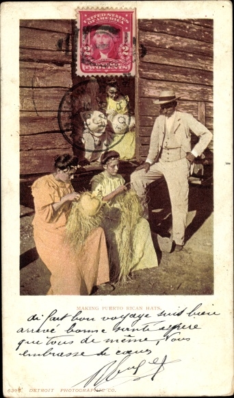 Postcard Puerto Rico, Manufacturing Puerto Rican Hats, Mad Hatters at Work