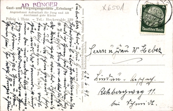 Postcard Pölzig in Thuringia, Restaurant Erholung, partial views