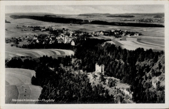 Ak Herrenzimmern Bösingen bei Rottweil Württemberg, Burgruine Herrenzimmern, Fliegeraufnahme
