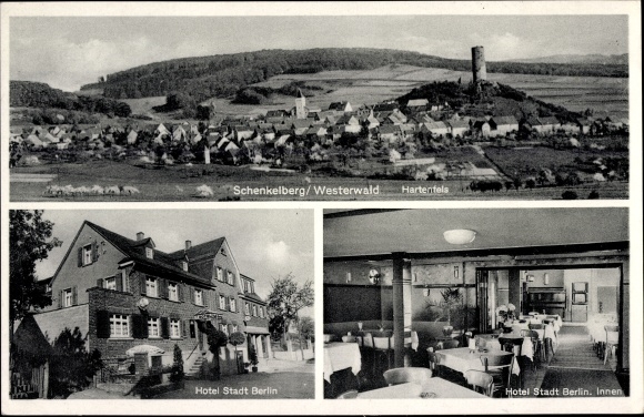 Ak Schenkelberg in het Westerwald, Hotel Stadt Berlin, uitzicht op de stad, Hartenfels