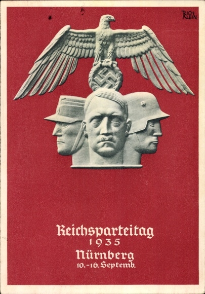 Artist Postcard Klein, R., NSDAP Reich Party Rally 1935, Adolf Hitler bust, Reich eagle, SA, SS