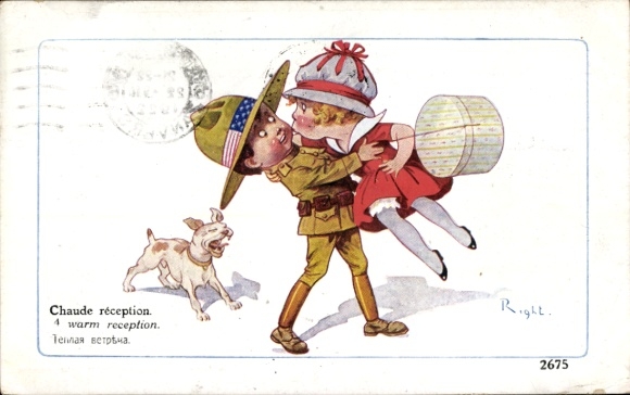 Artist Postcard Right, children, warm welcome, kiss