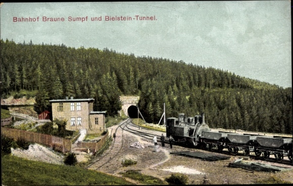 Postcard Blankenburg am Harz, Braune Sumpf station and Bielstein tunnel, Harz rack railway