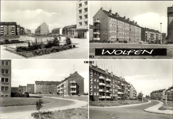 Ak Wolfen in Saksen-Anhalt, Berthold Brecht Strasse, Erich Weinert Ring, Goethestrasse, woongebouwen