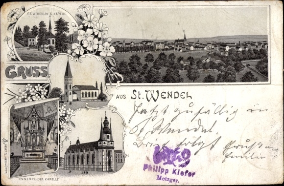 Litho Sankt Wendel im Saarland, St. Wendelins Kapelle, Kirche, Innenansicht, Totalansicht