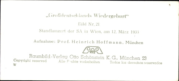 Stereo spatial image photo &quot;Greater Germany&#39;s rebirth&quot;, No. 21, Vienna, SA stand concert in 1933