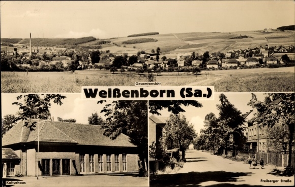 Postcard Weißenborn Erzgebirge, general view, culture house, Freiberger Straße