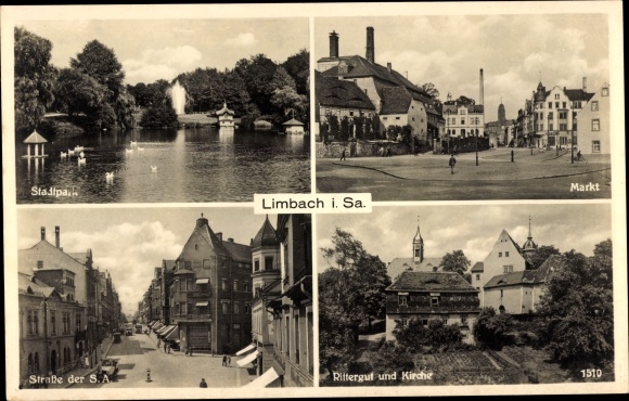 Ak Limbach in Sachsen, Stadtpark, Markt, Straße der SA, Rittergut, Kirche
