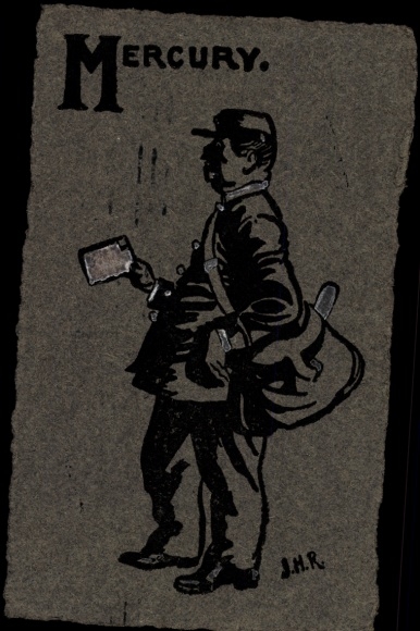 Artist Postcard Mercury, postman, wallet, letter