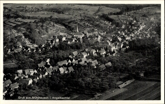 Postcard Mühlhausen in the Angelbachtal Kraichgau, greetings from Mühlhausen I. Angelbachtal, an aerial photograph.