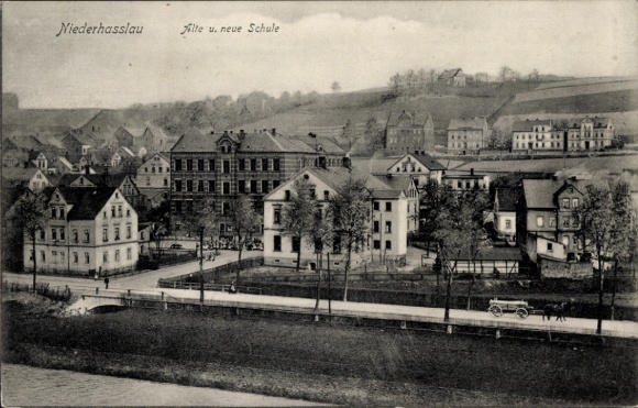Postcard Niederhaßlau Wilkau Haßlau in Saxony, old and new school
