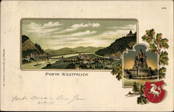 Embossed Coat of Arms Chromo-Litho Porta Westfalica in North Rhine-Westphalia, general view