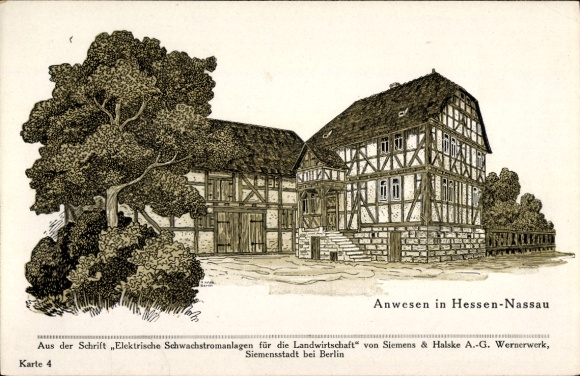 Künstler Ak Anwesen in Hessen Nassau, Fachwerkhaus