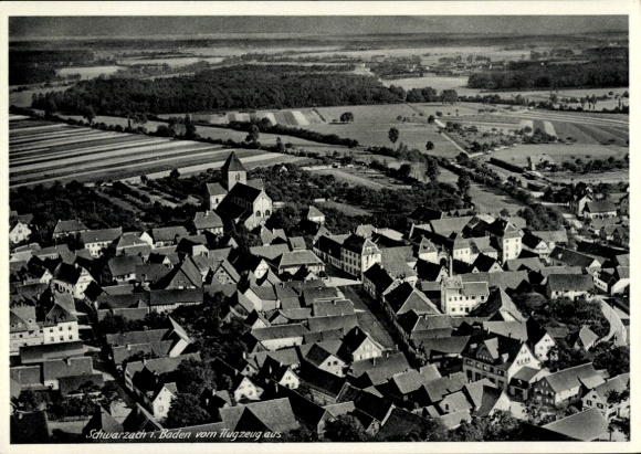 Postcard Schwarzach Rheinmünster in the Black Forest Baden, aerial photograph
