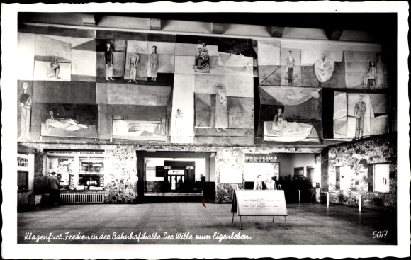 PC Klagenfurt am Wörthersee in Carinthia, frescoes in the station hall, the will to live independently
