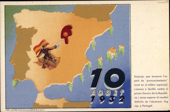 Maps Postcard History Spain, Attempted Coup d'Etat August 10, 1932