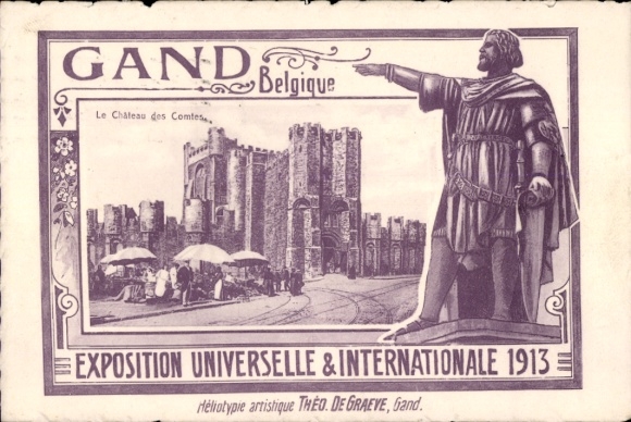 Postcard Gand Gent East Flanders, Chateau des Comtes, World Exhibition 1913