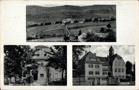 Postcard Obersteina Steina Saxony, view of the Windmill Inn, school