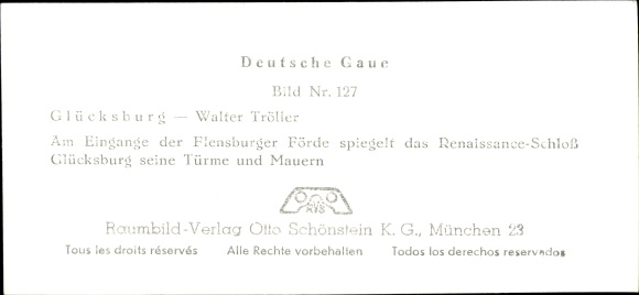 Stereo spatial image photo &quot;Deutsche Gaue&quot;, No. 127 Glücksburg, Glücksburg Castle