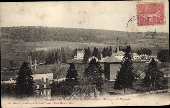 Postcard Charleval Eure, Establishments Quesney and A. Peynaud