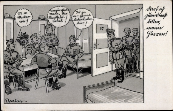 Künstler Ak Barlog, Wehrmacht, Humor, Darf ich zum Dienst bitten