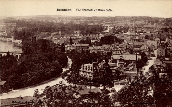 CPA Besançon Doubs, Vue Générale et Bains Salins