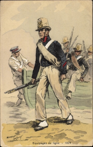 Artist Postcard Toussaint, French Soldiers in Uniform 1824